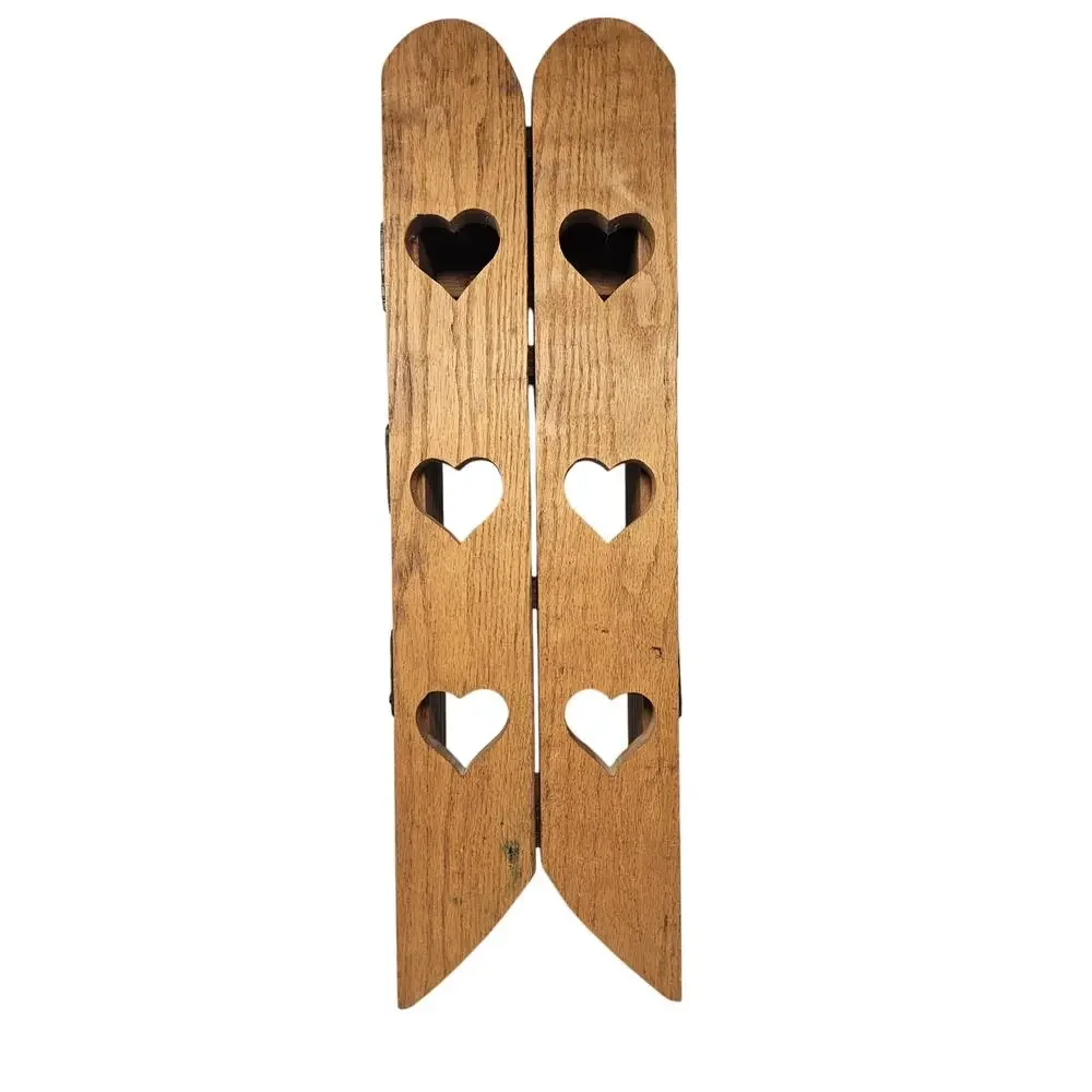 Vintage 80s Heart Cut Out Solid Oak Wood Shutter Shelf Trinket Farmhouse Cottage